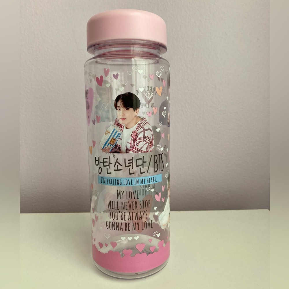 BTS plastic water bottle tumbler pink Bangtan Boys K-Pop